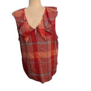 Isabella Sinclair Anthropologie Ruffle Andover Madras Red Plaid, Large